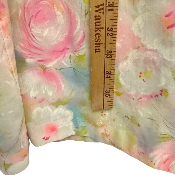 VTG Loungees Floral Pleated Ruffled Button Front Night Gown Dress 16 Pink - Picture 9 of 10